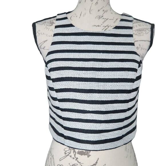 Express Women's Size Small Black White Striped Knit Skimmer Top - Picture 1 of 7
